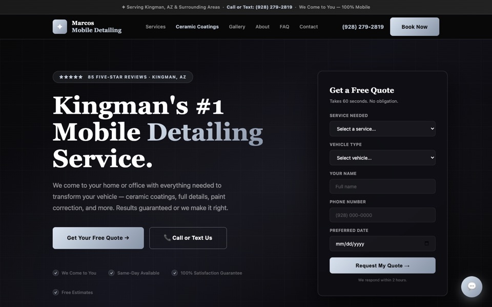 Custom website design example for an auto detailing business