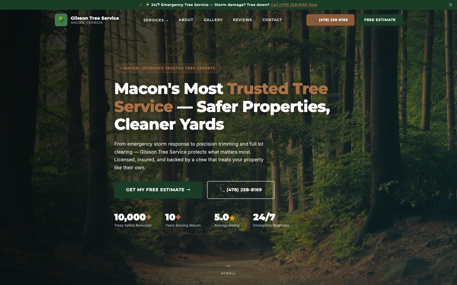 Glisson Tree Service website, live client site built by War-Buck Marketing