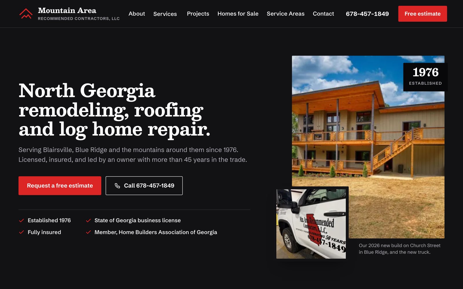 Mountain Area Recommended Contractors website, live client site built by War-Buck Marketing